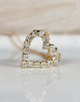14k Gold Natural Diamond Sliding Open Heart Necklace