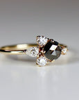 Handcrafted Rose Cut Salt and Pepper Diamond Cluster Ring