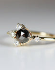 Handcrafted Rose Cut Salt and Pepper Diamond Cluster Ring