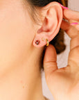 Garnet Heart Stud Earrings 14k Gold