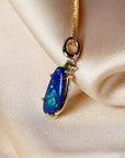 Boulder Opal w Sapphire Pendant 14k Solid Gold