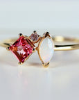 Pink Tourmaline Opal and Diamond Cluster Ring in 14k Gold