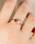 Pink Tourmaline Opal and Diamond Cluster Ring in 14k Gold