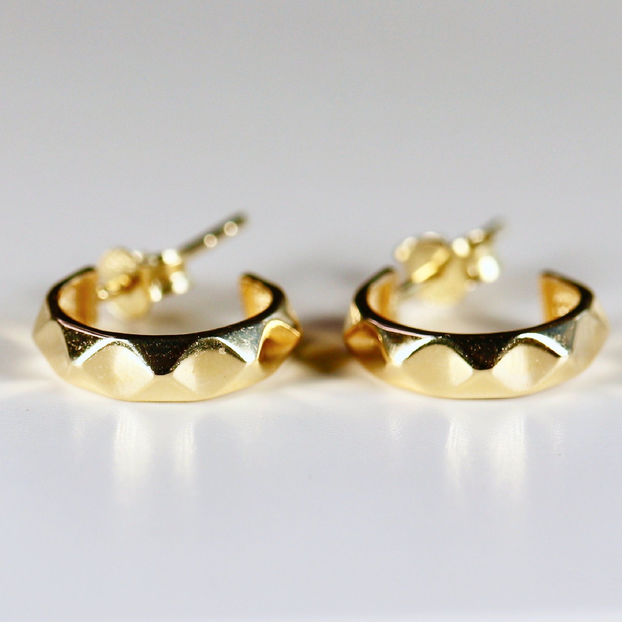 Geometric Textured Gold Huggies 14k Solid Gold