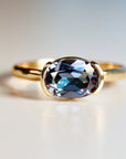 East West Half Bezel Sapphire Engagement Ring 14k Gold