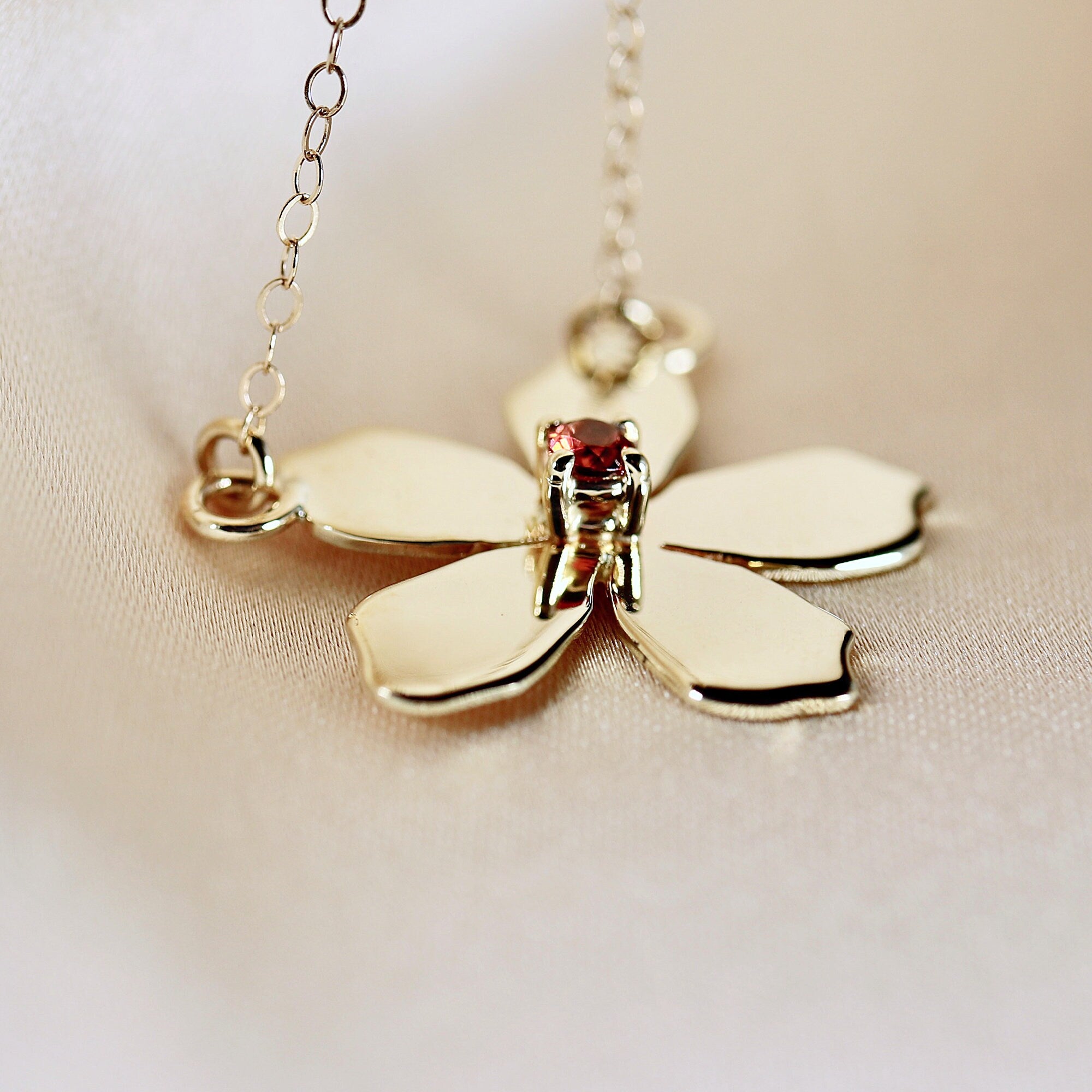 Sakura Necklace 14k Solid Gold, Cherry Blossom Charm Pendant