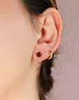 Garnet Heart Stud Earrings 14k Gold