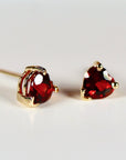 Garnet Heart Stud Earrings 14k Gold