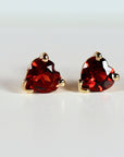 Garnet Heart Stud Earrings 14k Gold