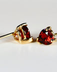Garnet Heart Stud Earrings 14k Gold