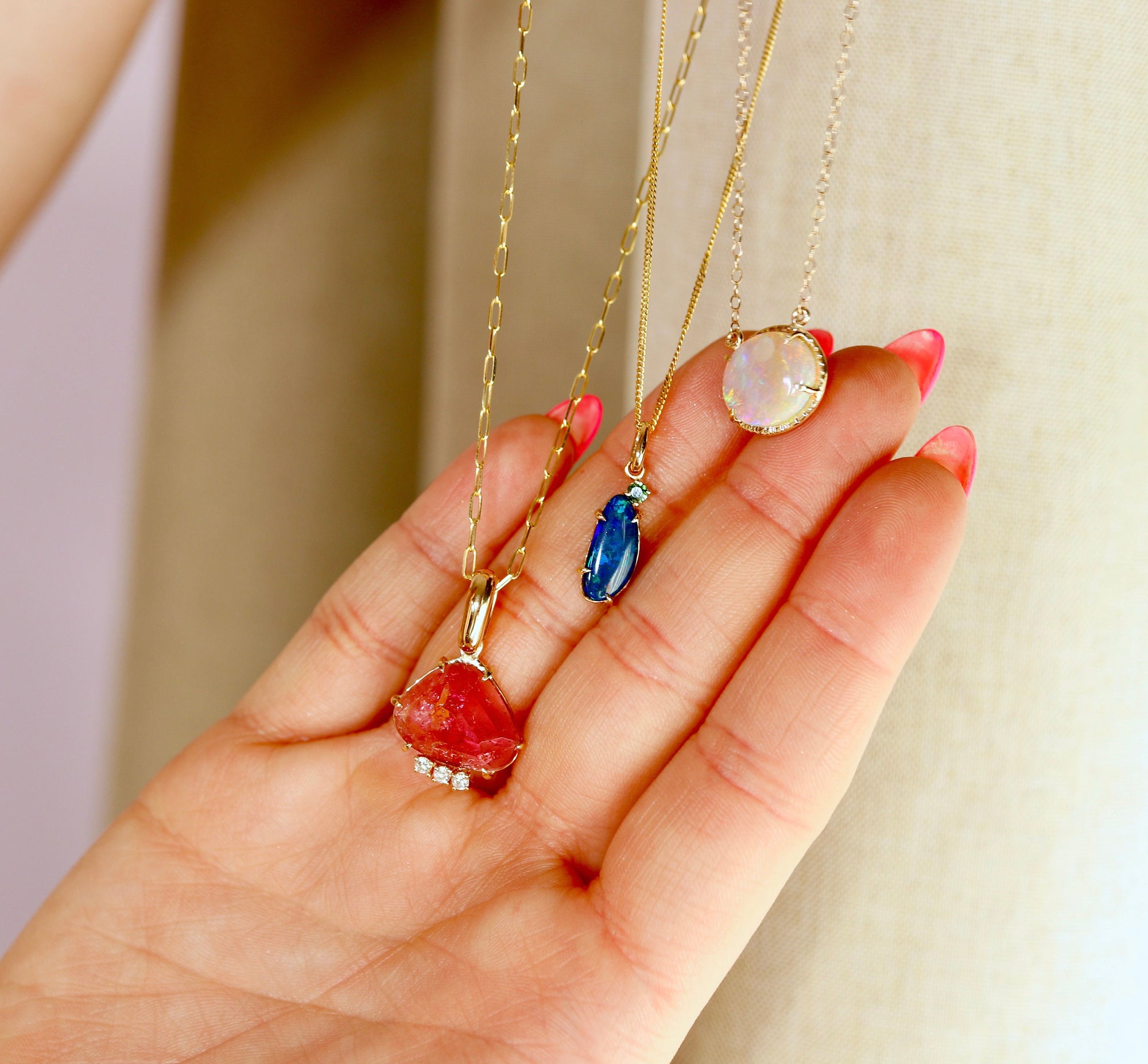 Boulder Opal w Sapphire Pendant 14k Solid Gold