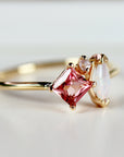 Pink Tourmaline Opal and Diamond Cluster Ring in 14k Gold