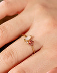 Pink Tourmaline Opal and Diamond Cluster Ring in 14k Gold