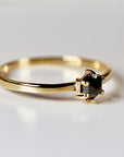 Hexagon Black Diamond Ring, 6 Prong Solitaire Ring