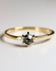 Hexagon Black Diamond Ring, 6 Prong Solitaire Ring