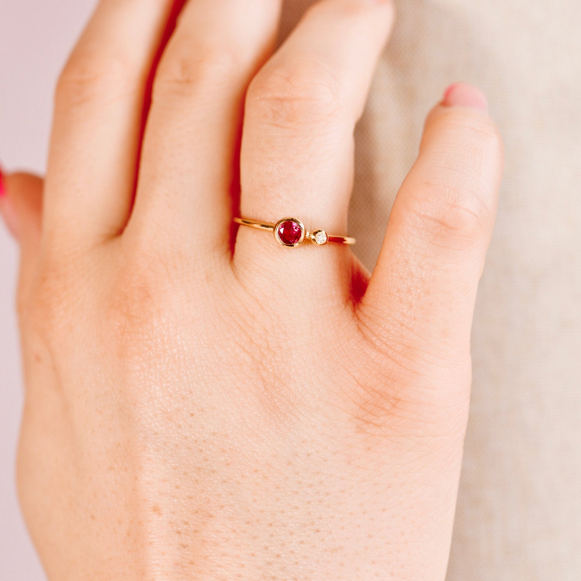 14k Gold Diamond & Pink Tourmaline Ring