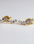 14k Gold 5 Stone CZ Ear Climber Earrings (SINGLE or PAIR), Simulated Diamond Cluster Ear Crawler Earrings