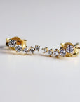 14k Gold 5 Stone CZ Ear Climber Earrings (SINGLE or PAIR), Simulated Diamond Cluster Ear Crawler Earrings