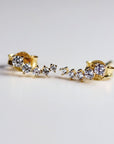 14k Gold 5 Stone CZ Ear Climber Earrings (SINGLE or PAIR), Simulated Diamond Cluster Ear Crawler Earrings