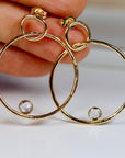 Large Double Hoop Earrings 14k Solid Gold, Aquamarine Hoop Earrings