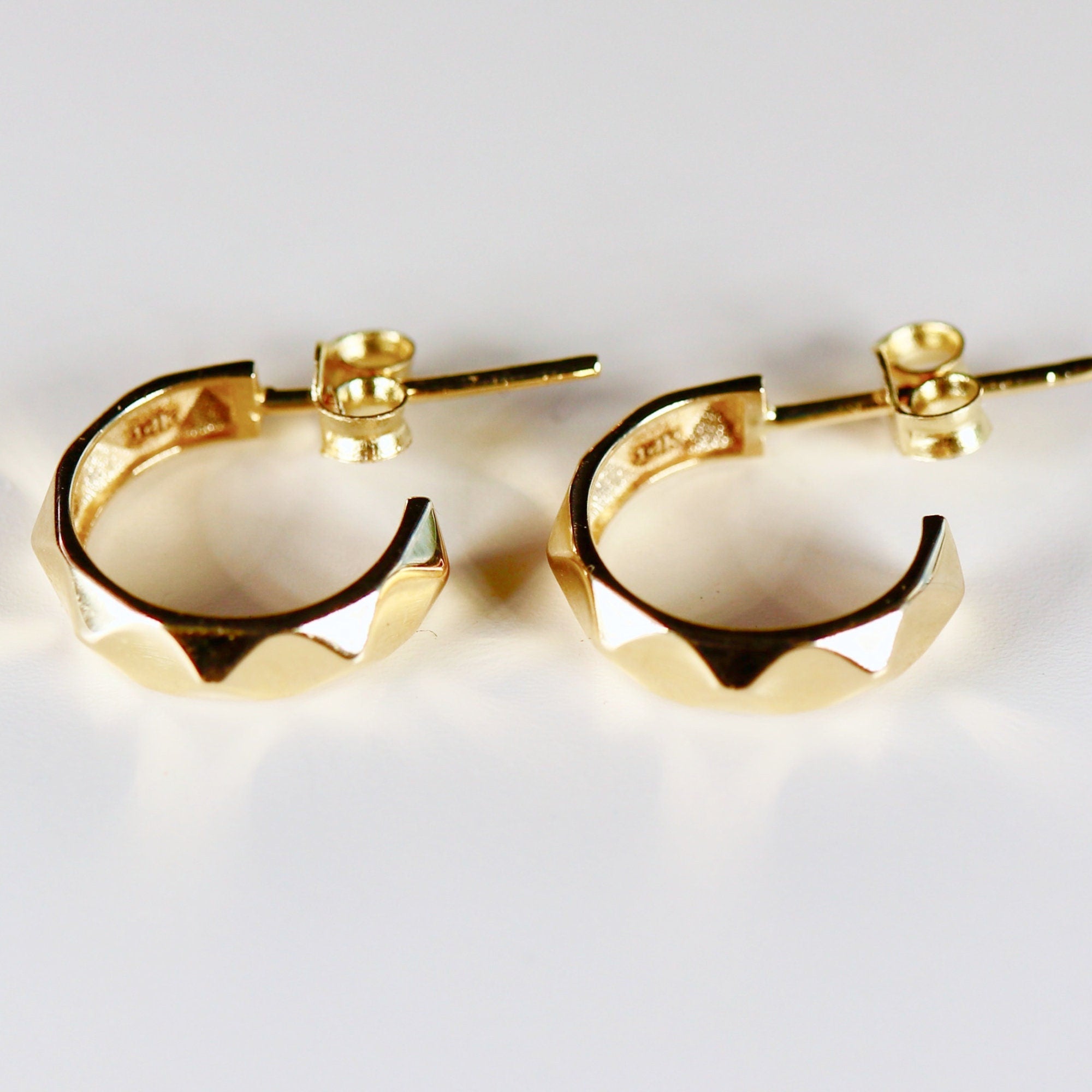 Geometric Textured Gold Huggies 14k Solid Gold