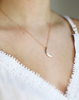 14k Solid Gold Crescent Moon Necklace