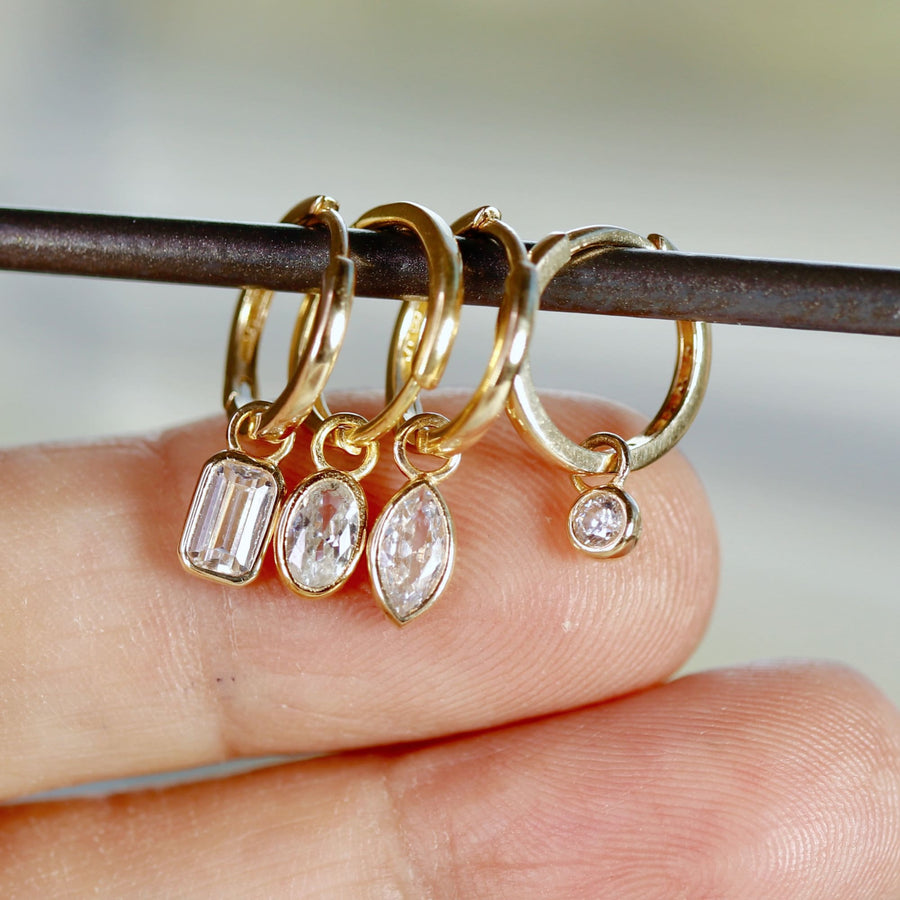 14k Solid Gold Earring Charm For Hoops, 14k Gold Cz Bezel Charm