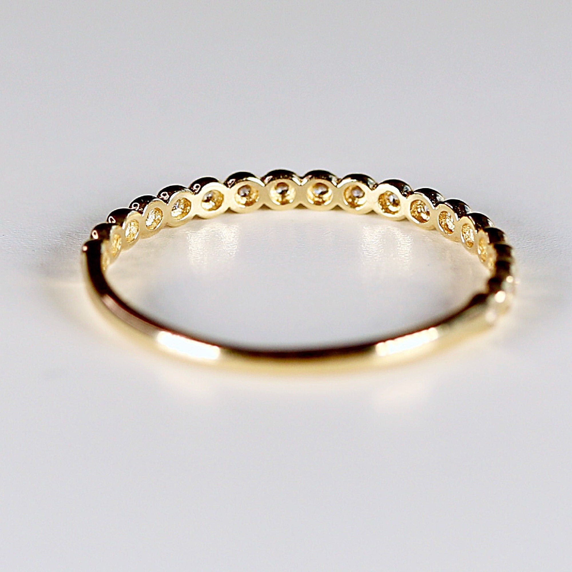 Bezel Half Eternity Stacking Ring 14k Solid Gold, Eternity Wedding Band