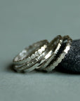 Stackable Ring Set of Five, Hammered and Textured Silver Rings, Simple Skinny Stacking Ring Set