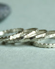 Stackable Ring Set of Five, Hammered and Textured Silver Rings, Simple Skinny Stacking Ring Set
