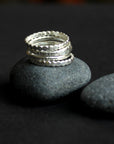 Stackable Ring Set of Five, Hammered and Textured Silver Rings, Simple Skinny Stacking Ring Set