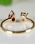 Toi et Moi Ring 14k Gold Two Stone Ring, Moissanite & Ruby Engagement Ring - Melt'm Jewelry