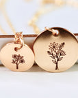 Birth Flower Disc Necklace, Mother Necklace, Birthday Gift