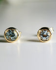 14k Gold Bezel Set Aquamarine Stud Earrings