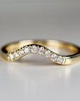 Curved Diamond Wedding Band, Matching Ring Gold Band