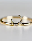 Genuine Diamond Crescent Moon Ring, Moon Ring in 14k Gold