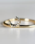Genuine Diamond Crescent Moon Ring, Moon Ring in 14k Gold