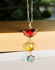 One Of A Kind Triple Tourmaline Necklace 14k Gold, Rose Cut Tourmaline Pendant