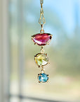 One Of A Kind Triple Tourmaline Necklace 14k Gold, Rose Cut Tourmaline Pendant