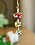 One Of A Kind Triple Tourmaline Necklace 14k Gold, Rose Cut Tourmaline Pendant