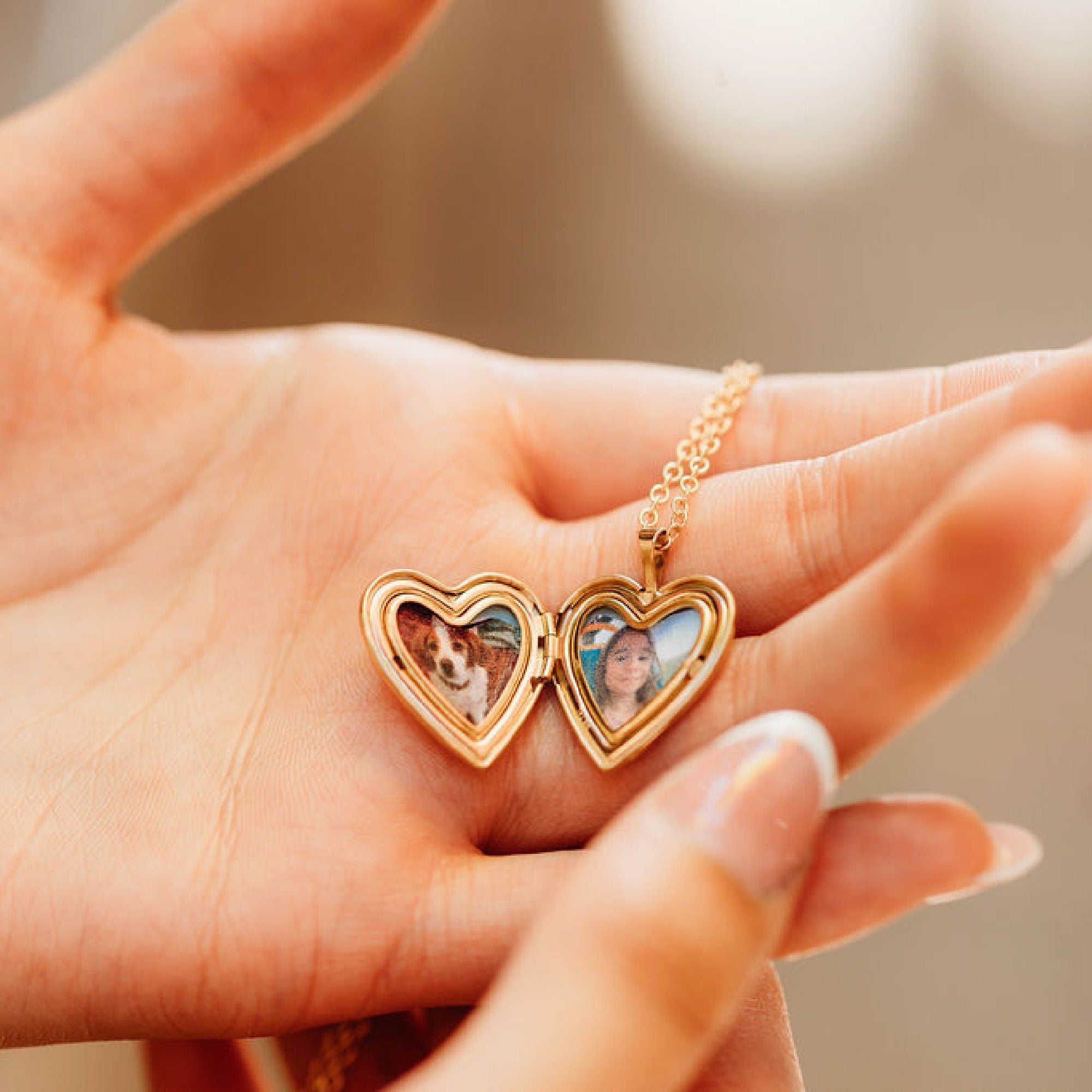 Personalized Birth Flower Heart Locket Necklace, Memorial Photo Pendant  Necklace