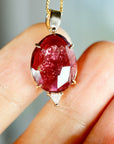 Pink Tourmaline Necklace 14k Gold, Rose Cut Tourmaline and Triangle Diamond Pendant