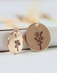Birth Flower Disc Necklace, Mother Necklace, Birthday Gift