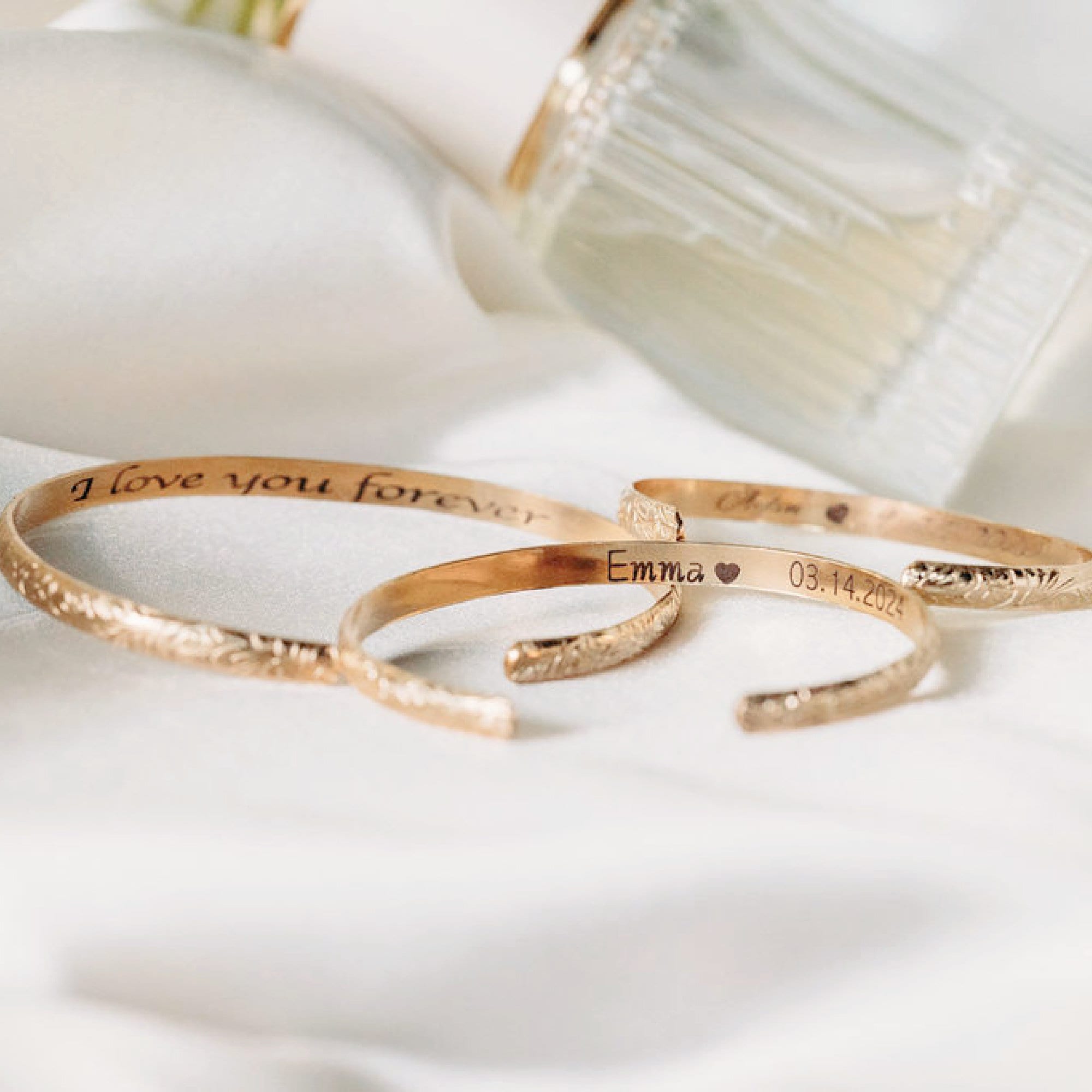 Engraved Baby Cuff, Leaf & Flowers, Children Bracelet, Baby Cuff Bracelet