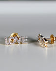 Diamond Love Earrings 14k Solid Gold, Natural Diamond Block Letter Love Earrings Studs, Monogram Earrings, Gift For Her, Birthday Gift - Melt'm Jewelry