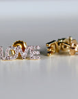 Diamond Love Earrings 14k Solid Gold, Natural Diamond Block Letter Love Earrings Studs, Monogram Earrings, Gift For Her, Birthday Gift - Melt'm Jewelry