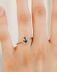 Pear Salt and Pepper Diamond Ring 14k Gold – Rose Cut Black Diamond Halo Ring, Unique Engagement Ring, Anniversary Gift