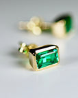 Genuine Emerald Cut Bezel Set Emerald Earrings 14k Gold