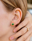 Genuine Emerald Cut Bezel Set Emerald Earrings 14k Gold