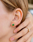 Genuine Emerald Cut Bezel Set Emerald Earrings 14k Gold